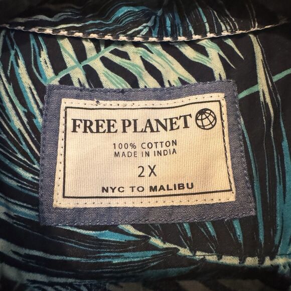 Free Planet Hawaiian Shirt 2XL Men’s Short Sleeve Floral Tropical Cotton Island - Picture 3 of 6